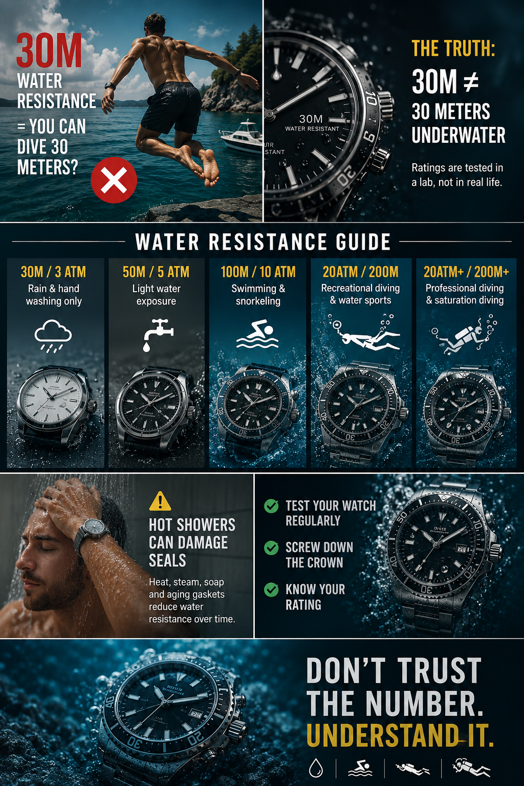 Watch Water Resistance Ratings Explained  at scubadudestore.com