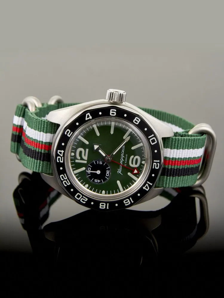 Vostok Komandirskie 03097A GMT Watch Russian Military Automatic | Scubadudestore