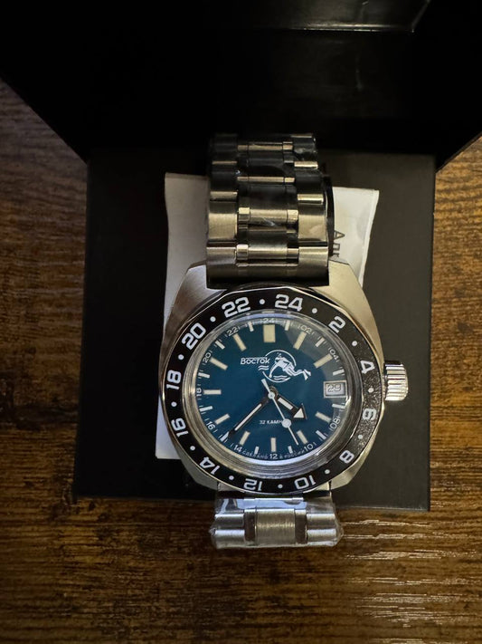 Vostok Amphibia 17003B Automatic 24-hour Used Like New