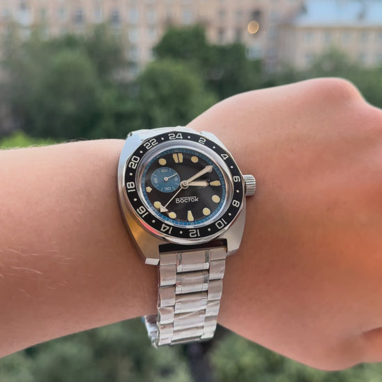 Vostok Amphibia 17034B GMT Watch Batman | Scubadudestore